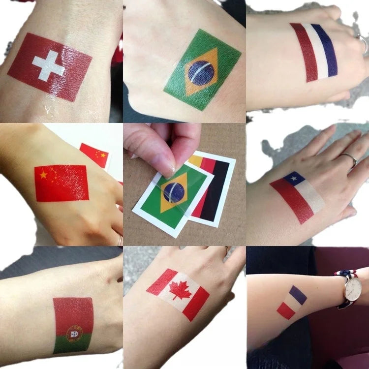 Flaggen Tattoos Set ❤️- 14 Länder (4er Packs inkl. Herztattoos) - Perfekt für die WM 2026
